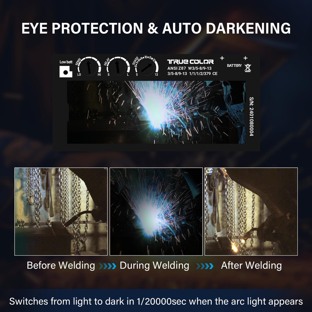 Adjustable Auto Darkening Welding Lens 2x4 1/4 U7969