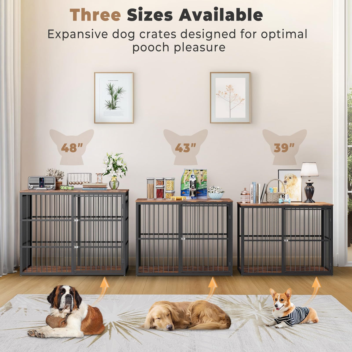48'' XXL Dog Crate Furniture with 3 Doors U127386