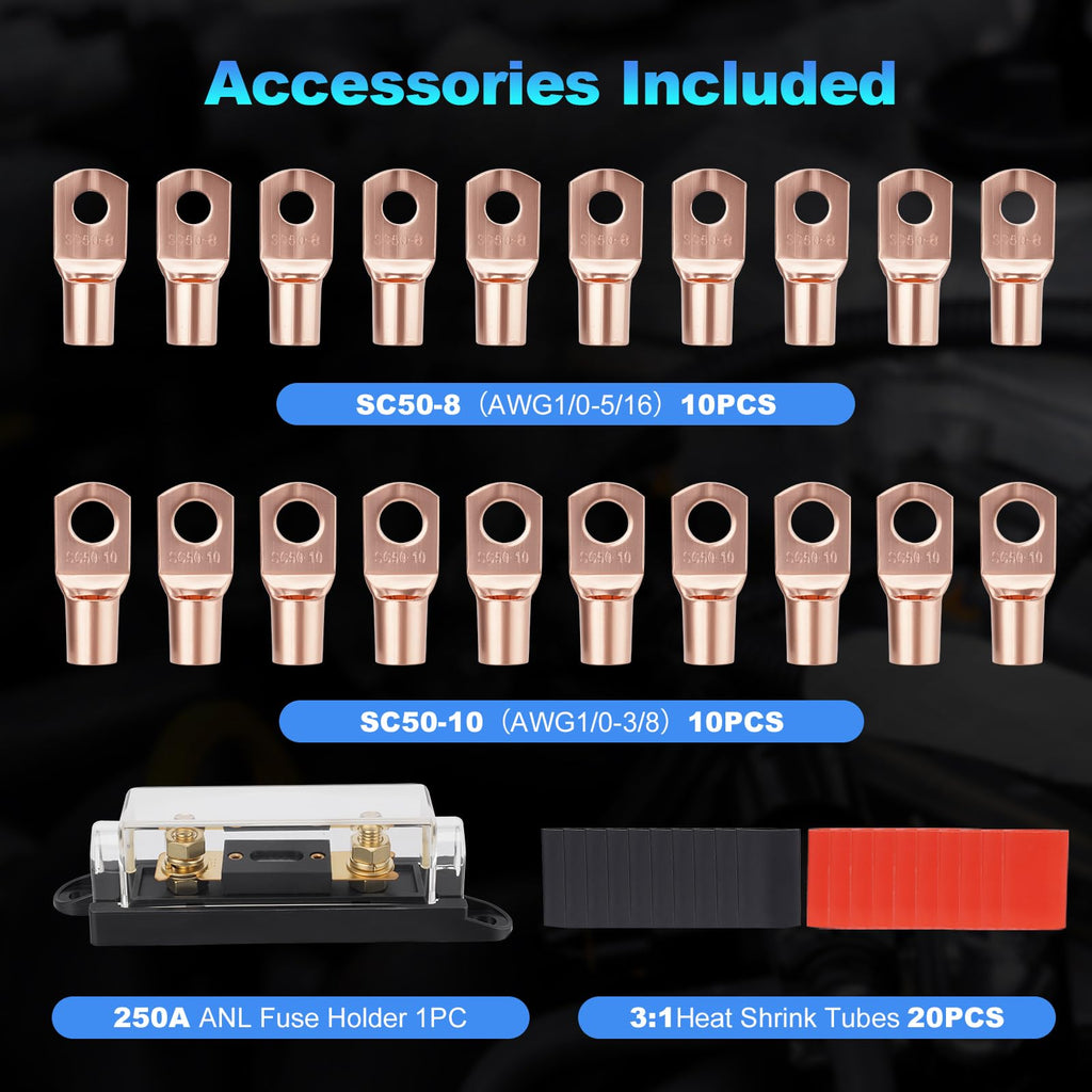 1/0 Gauge Copper Clad Aluminum Wire Kit with 250A ANL Fuse Holder S750147
