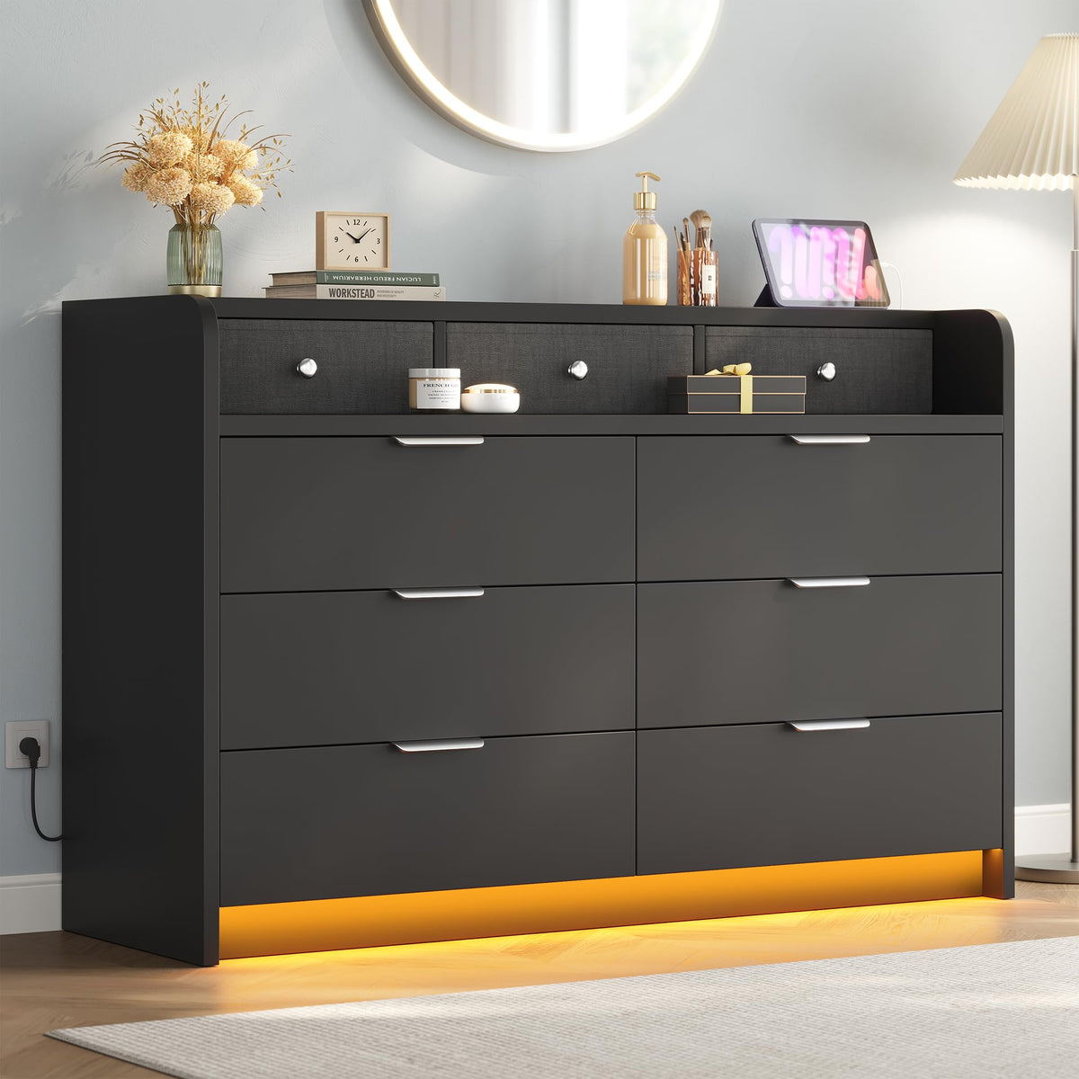 Black 9 Drawer Wood Dresser X1332