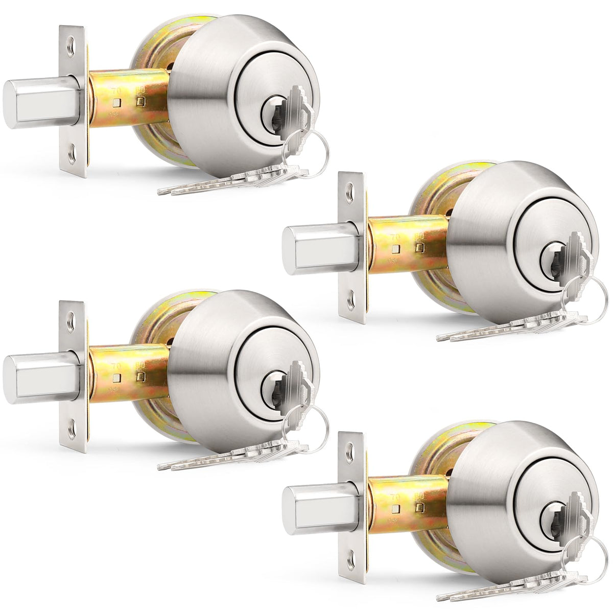 4 Pack Brushed Nickel Single Cylinder Deadbolts Z59076