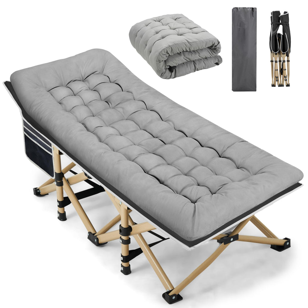 Portable Camping Cot Extra Wide with Thick Mattress Grey X3468