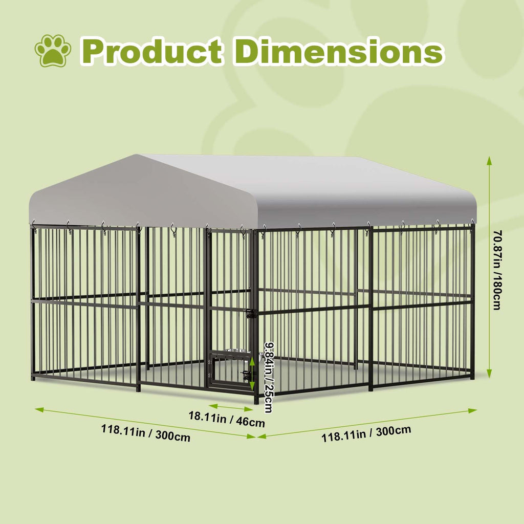 10 x 10FT Heavy Duty Metal Outdoor Dog Kennel with Roof J32337