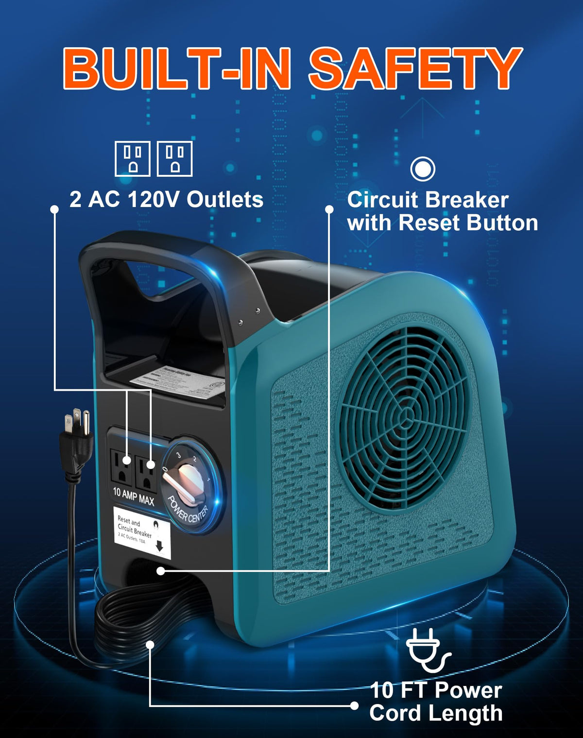 Blue 355CFM 3 Speed Air Mover Blower Fan with 2 Outlets T75375