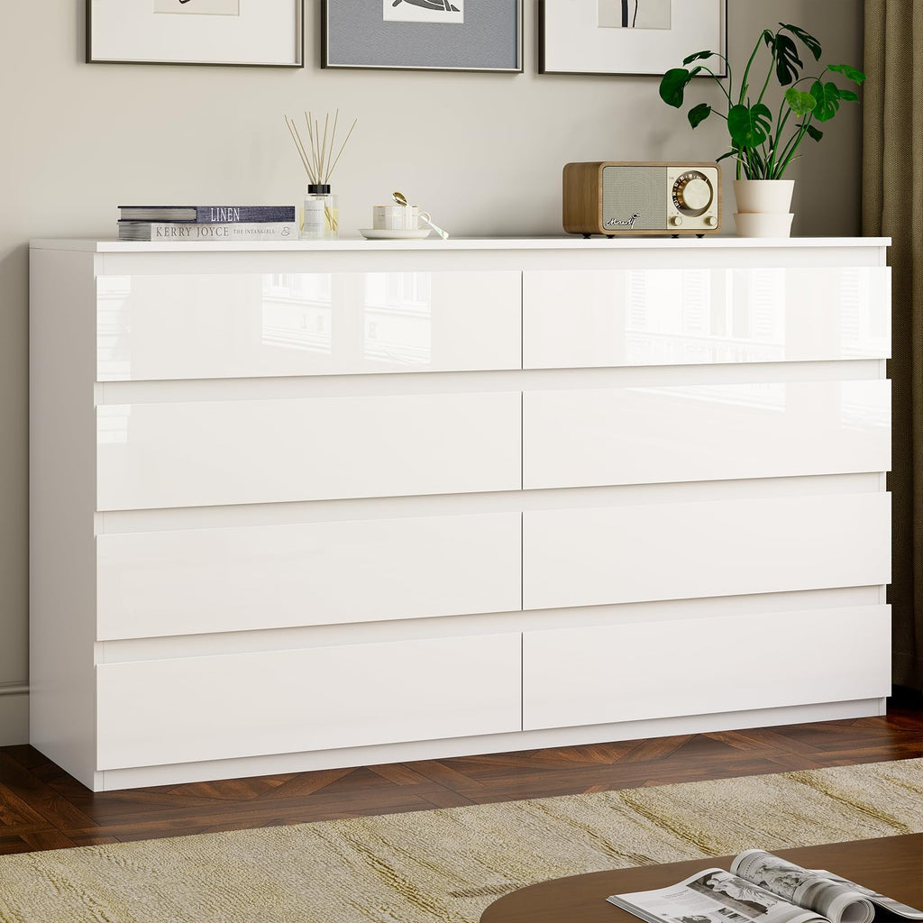 White 8 Drawer Wood Dresser B3124