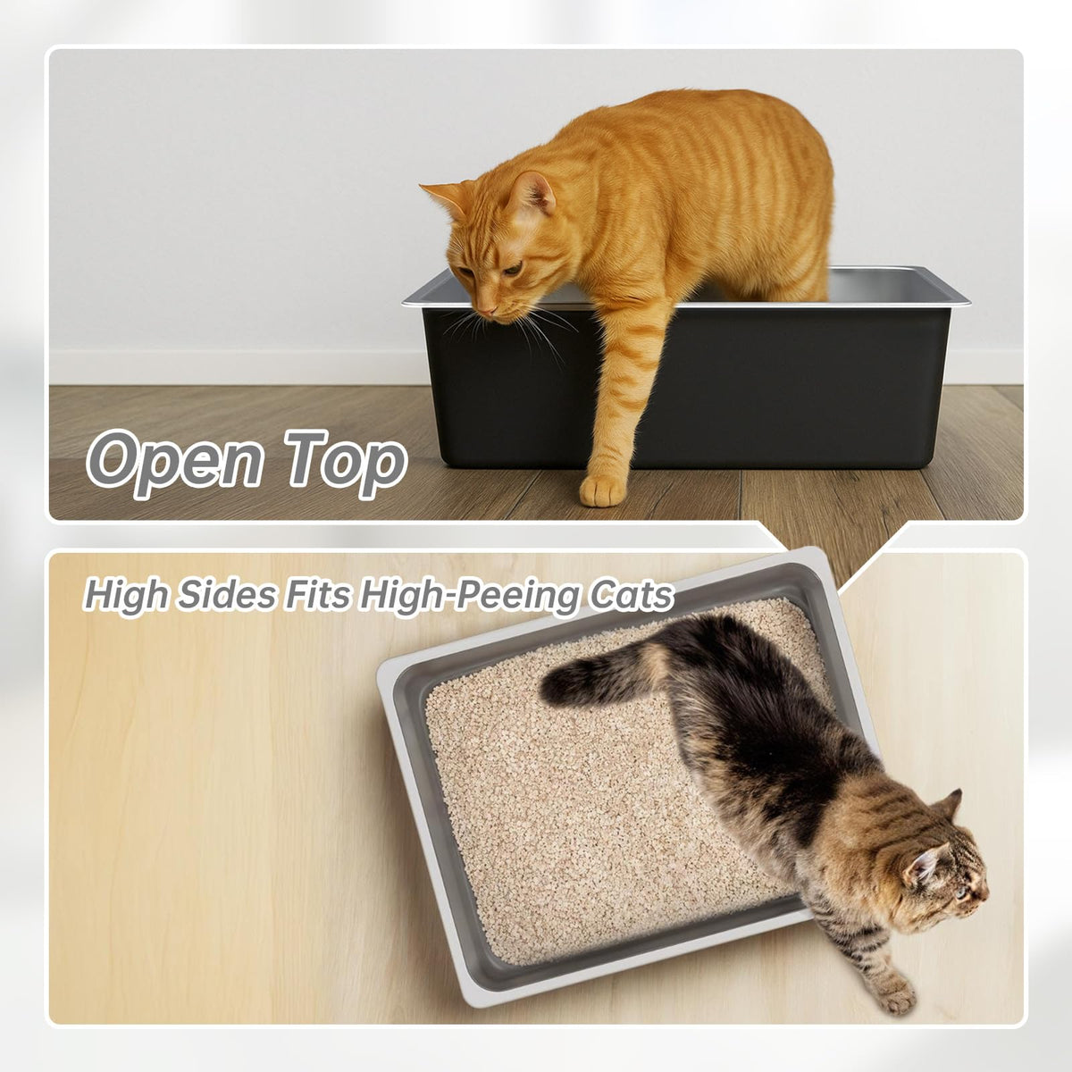 High Sided Stainless Steel Cat Litter Box F6663