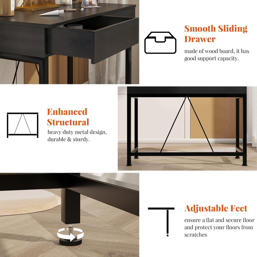 Black 40 Inch Small Desk with Wood Drawers L34205