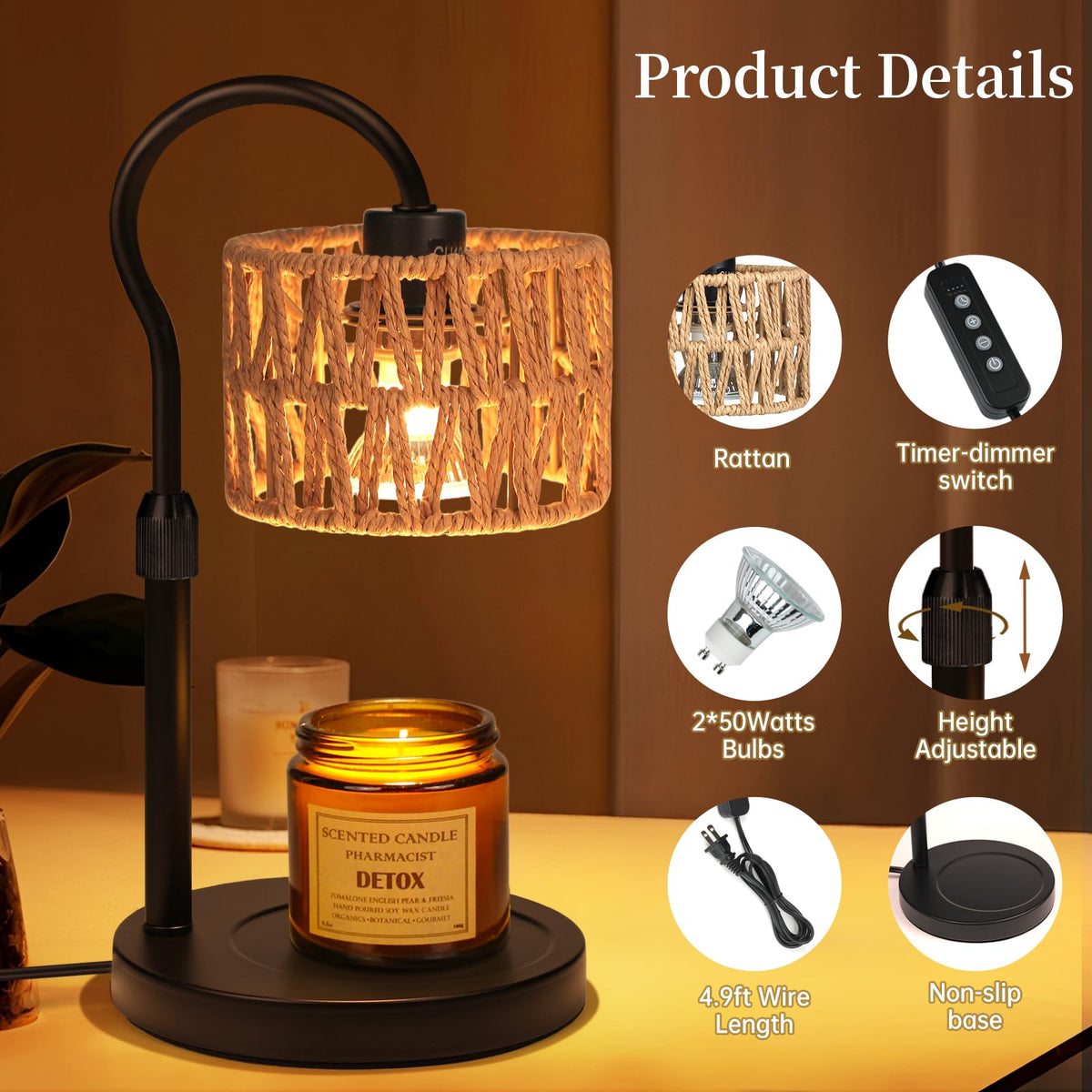 Adjustable Candle Warmer Lamp with 2 Bulbs W307