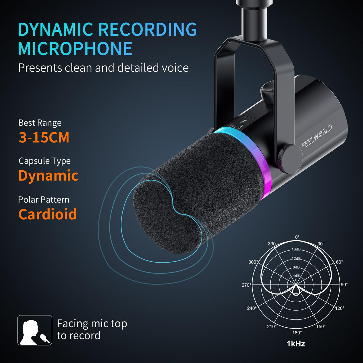 Black Metal Dynamic Microphone with Boom Arm H982526