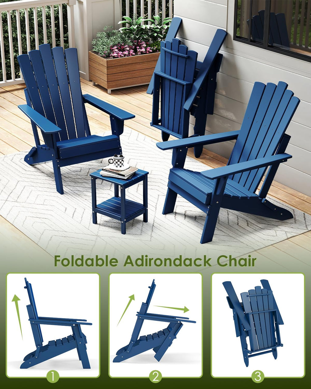 Blue Folding Adirondack Chairs Set of 2 Y83676