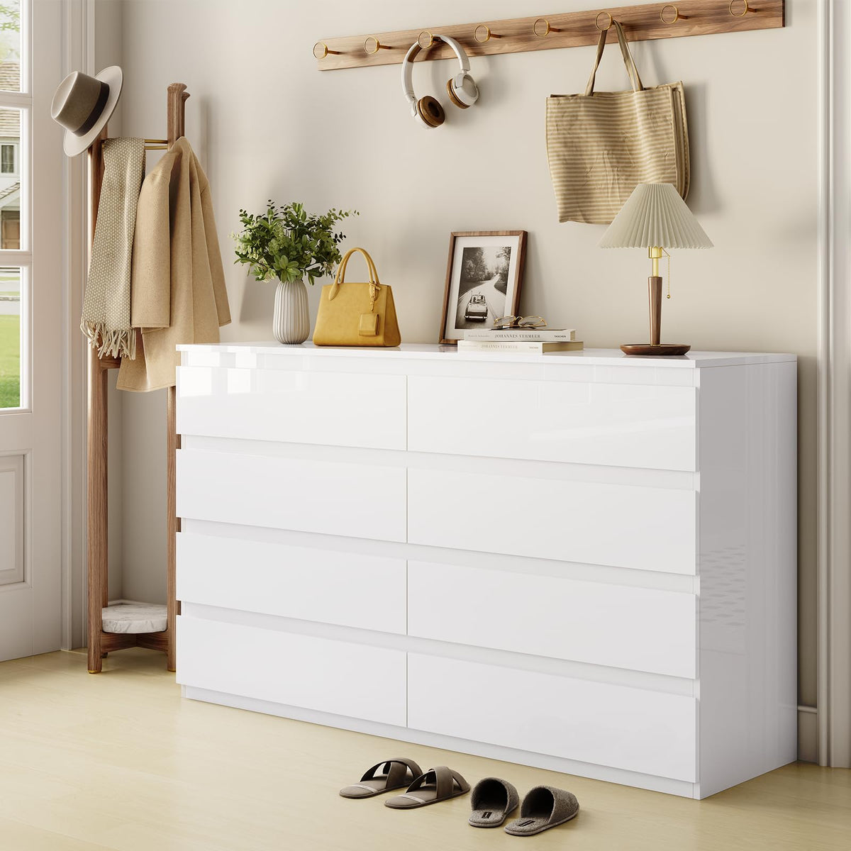 White 8 Drawer Wood Dresser B3124