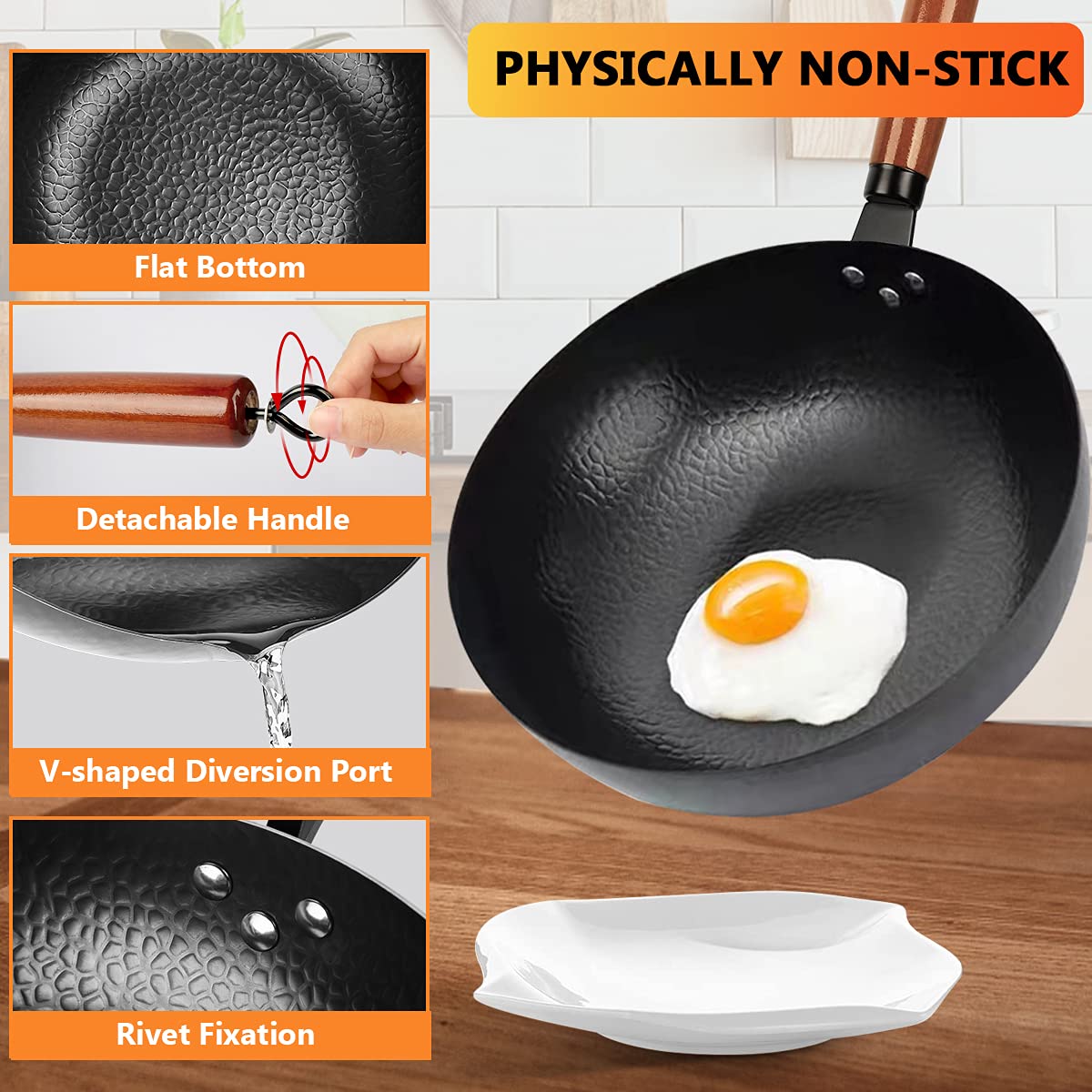 14 Piece Carbon Steel Wok Pan Set with Wooden Lid G28810