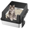 XXXL Stainless Steel Cat Litter Box with High Sides and Scoop Z893955