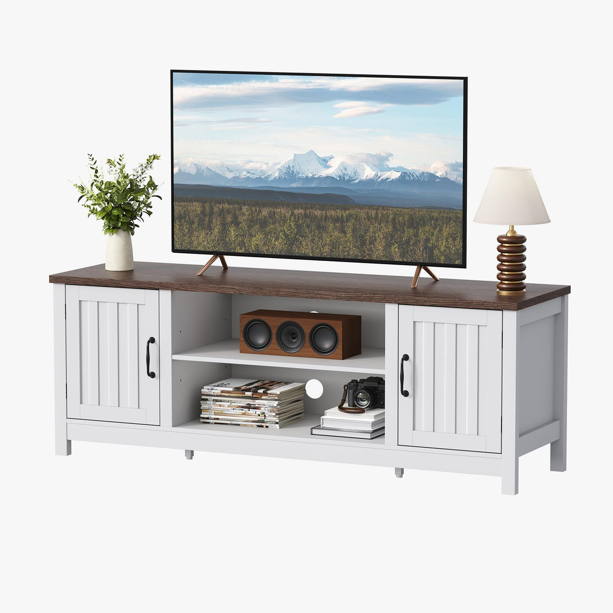 54" TV Stand with Storage Cabinet and Open Shelves T520