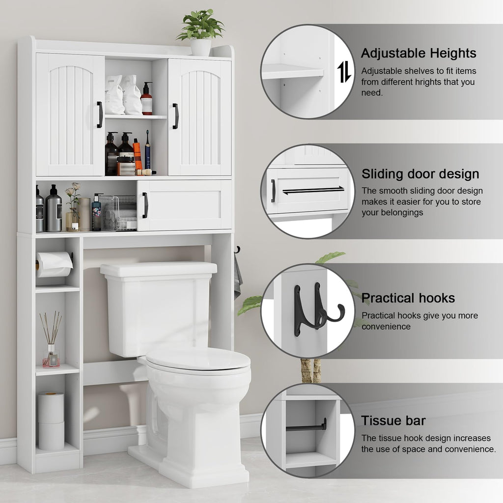 Over The Toilet Cabinet with 2 Barn Doors & Sliding Door, White S7330