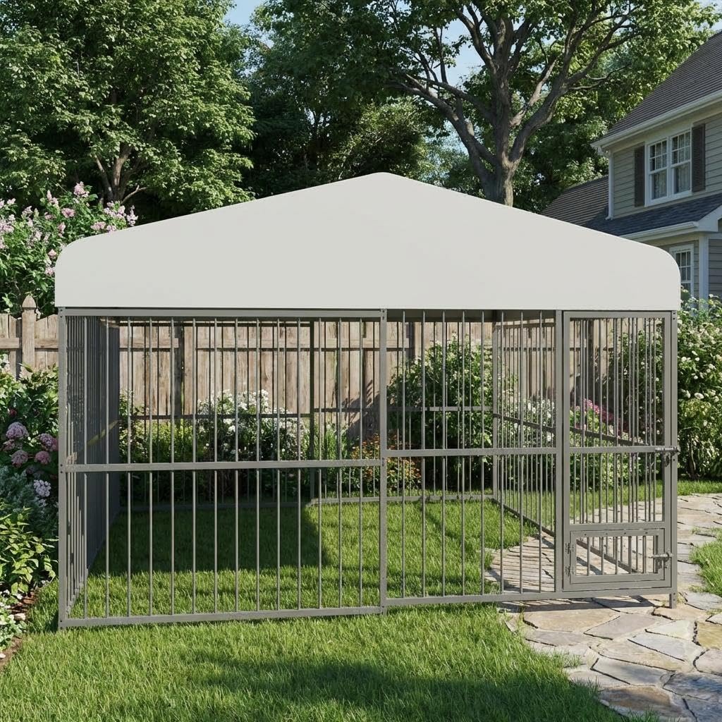 10 x 10FT Heavy Duty Metal Outdoor Dog Kennel with Roof J32337