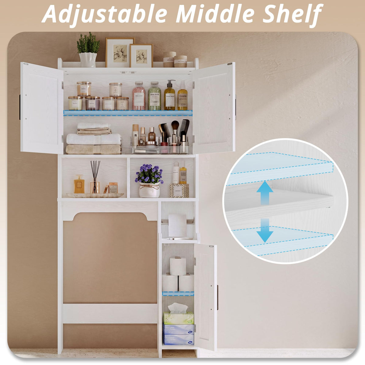 White Over The Toilet Storage Cabinet with Adjustable Shelves L90823
