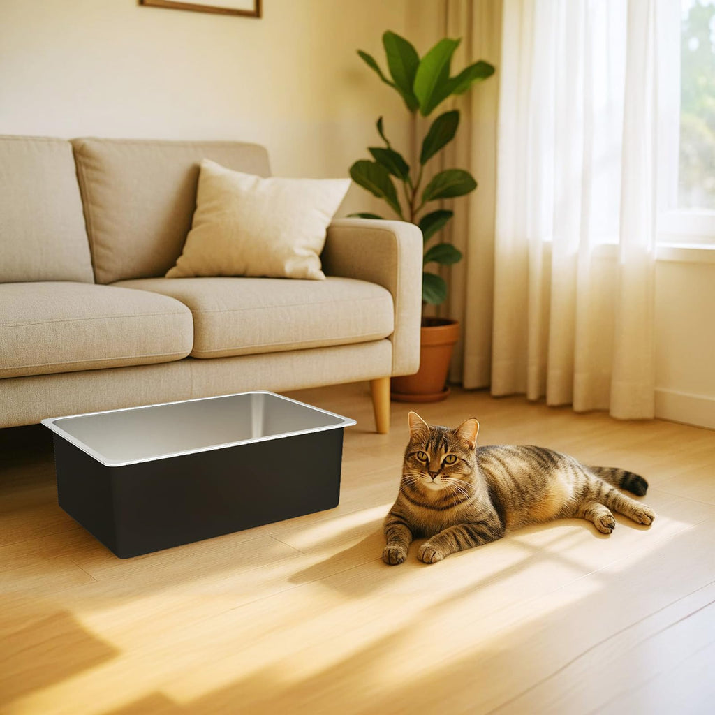 High Sided Stainless Steel Cat Litter Box F6663
