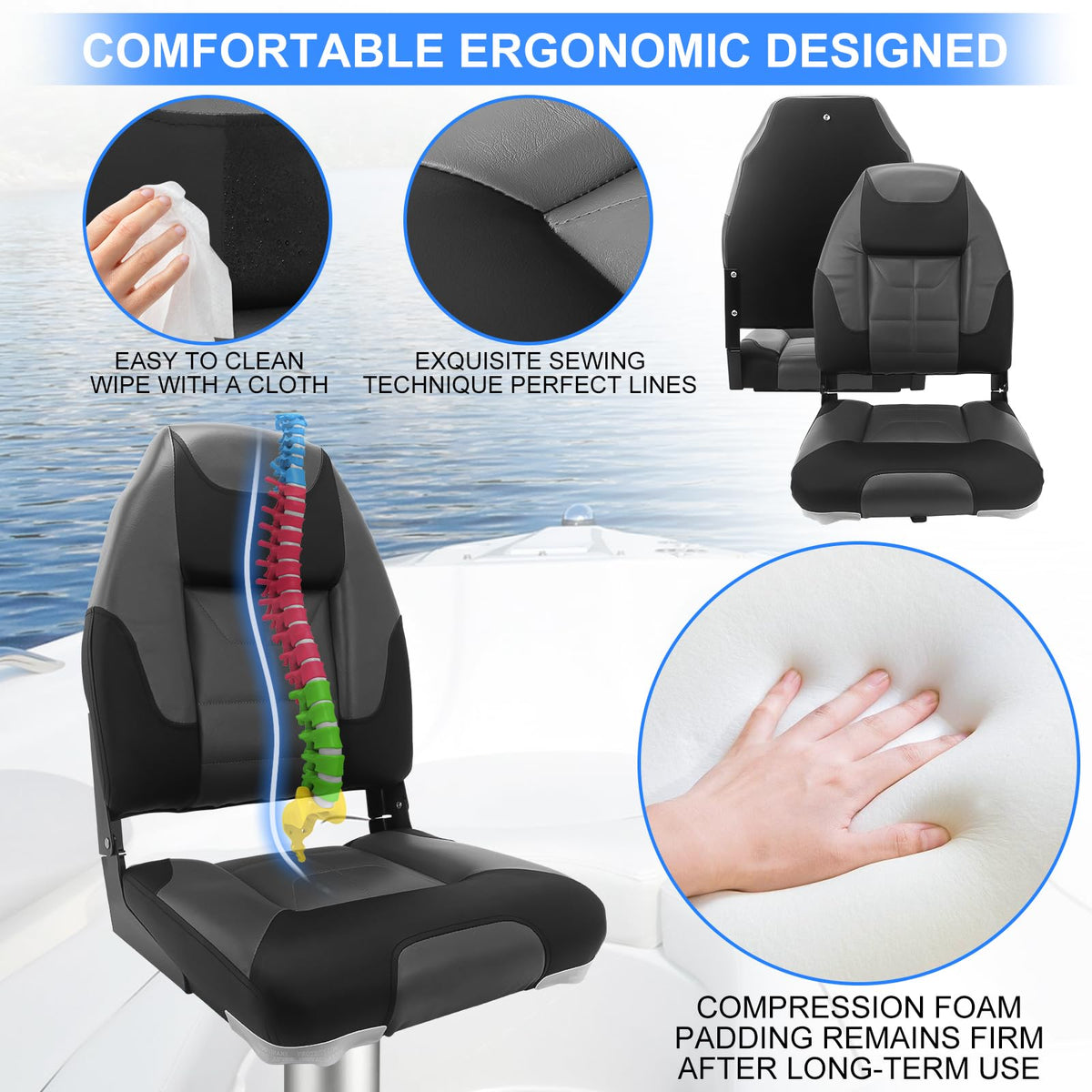 High Back Folding Boat Seat 2 Pack B984605