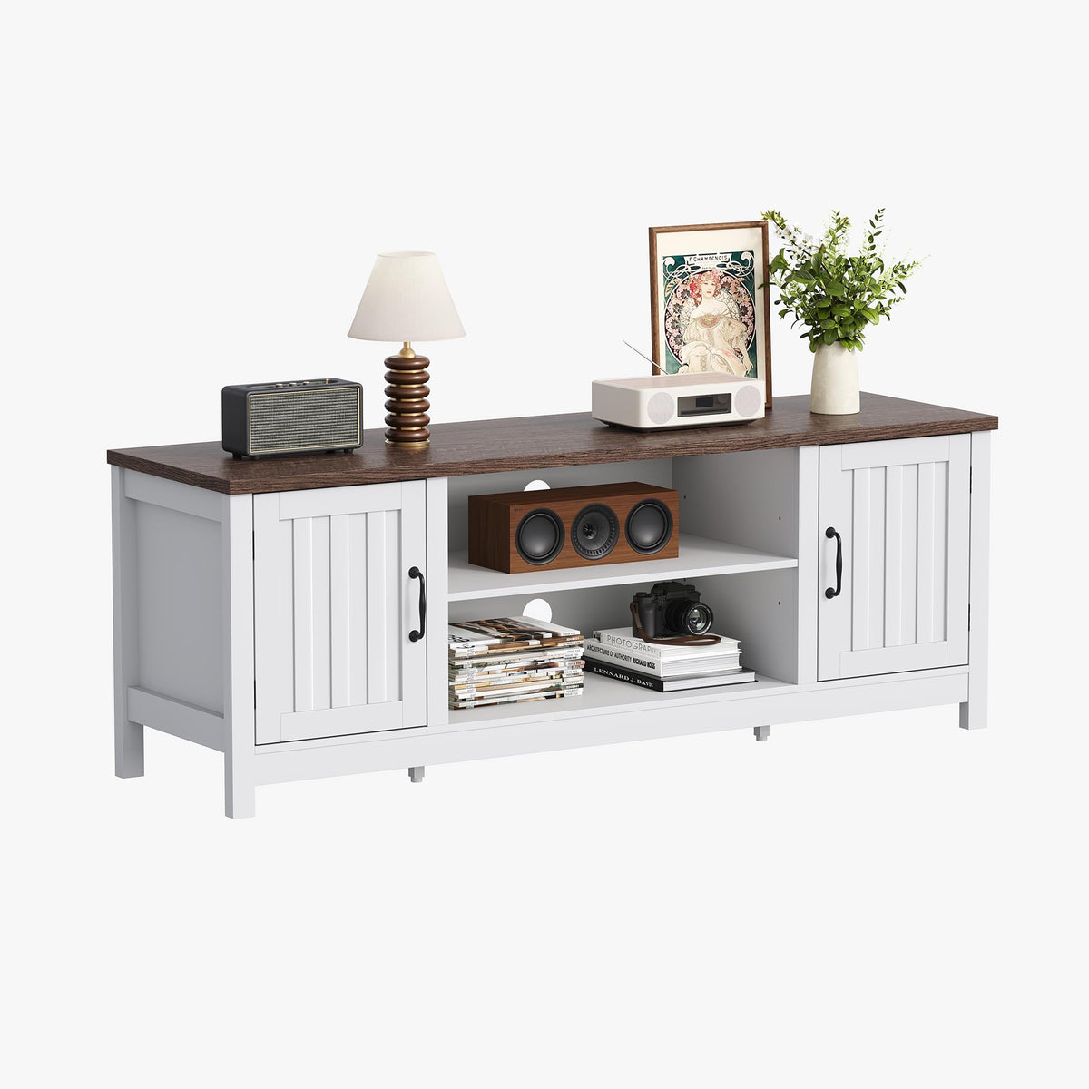 54" TV Stand with Storage Cabinet and Open Shelves T520
