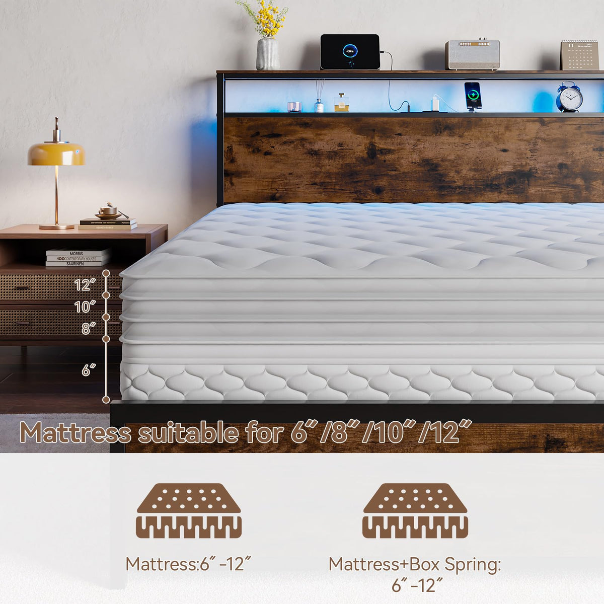 Queen Bed Frame with Storage Headboard & 6 Drawers V745