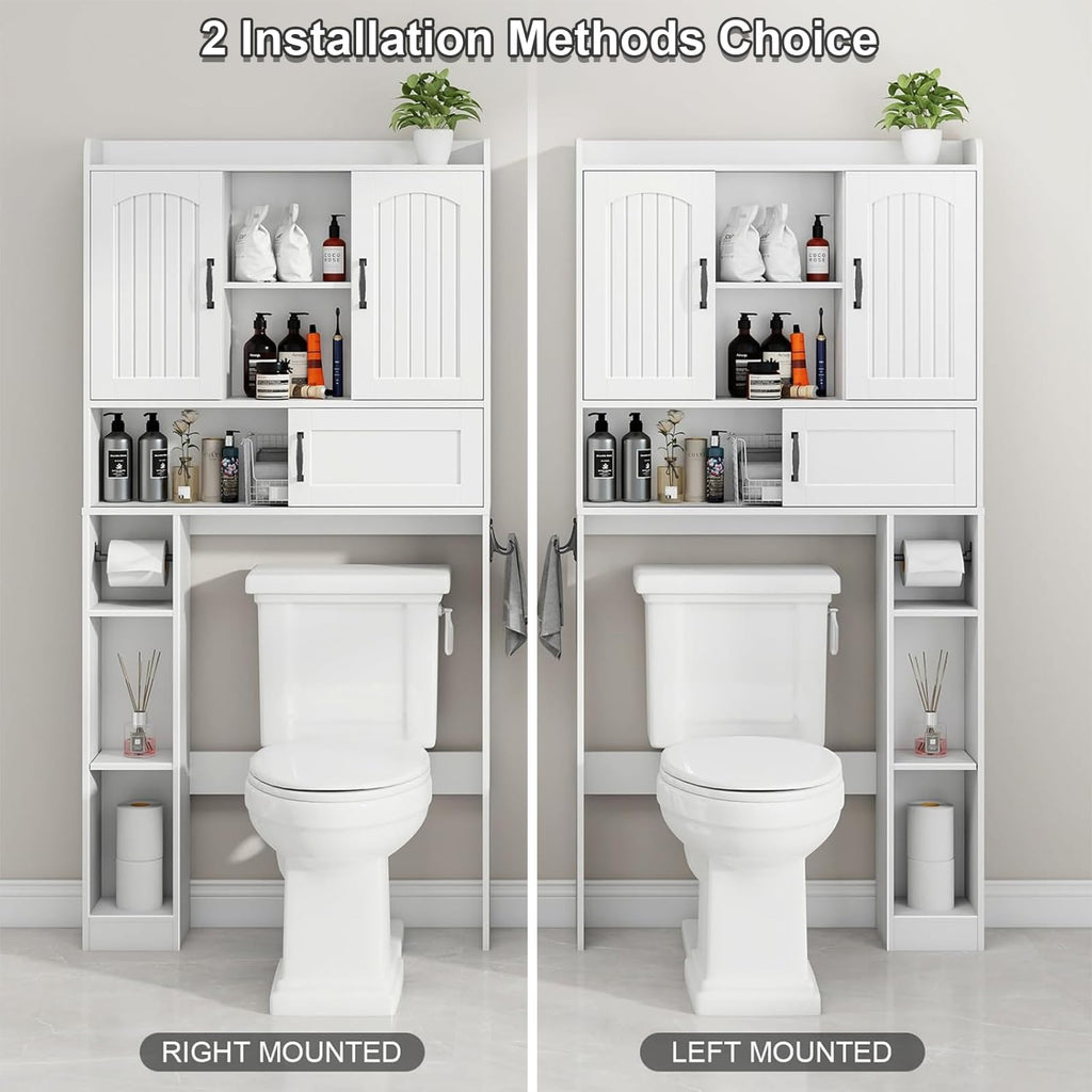 Over The Toilet Cabinet with 2 Barn Doors & Sliding Door, White S7330