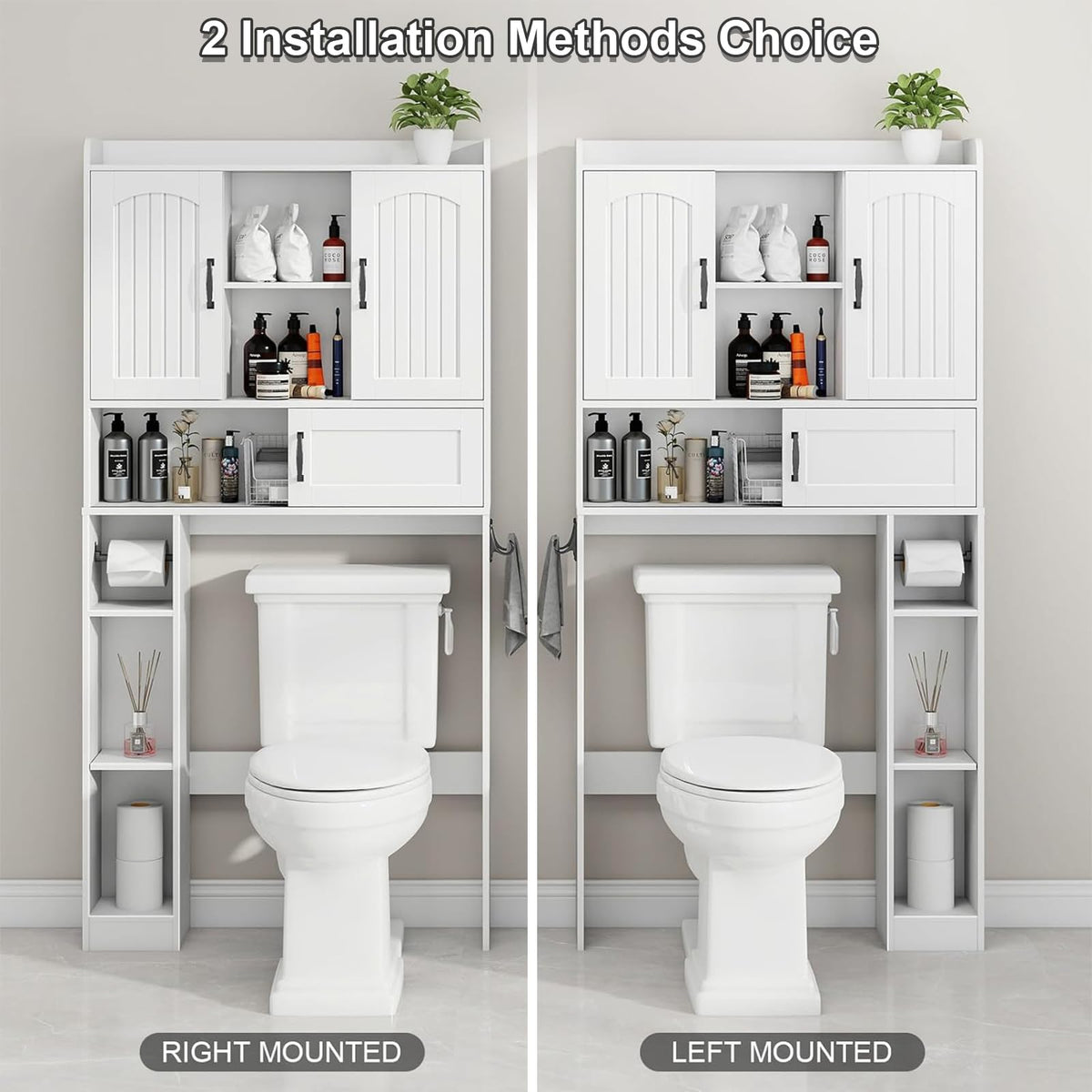 Over The Toilet Cabinet with 2 Barn Doors & Sliding Door, White S7330