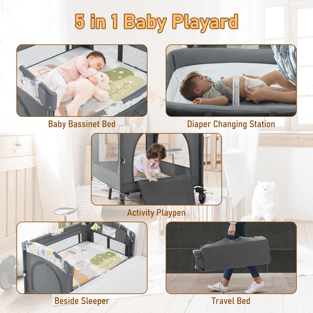 5-in-1 Convertible Baby Crib Bassinet Playpen L21174