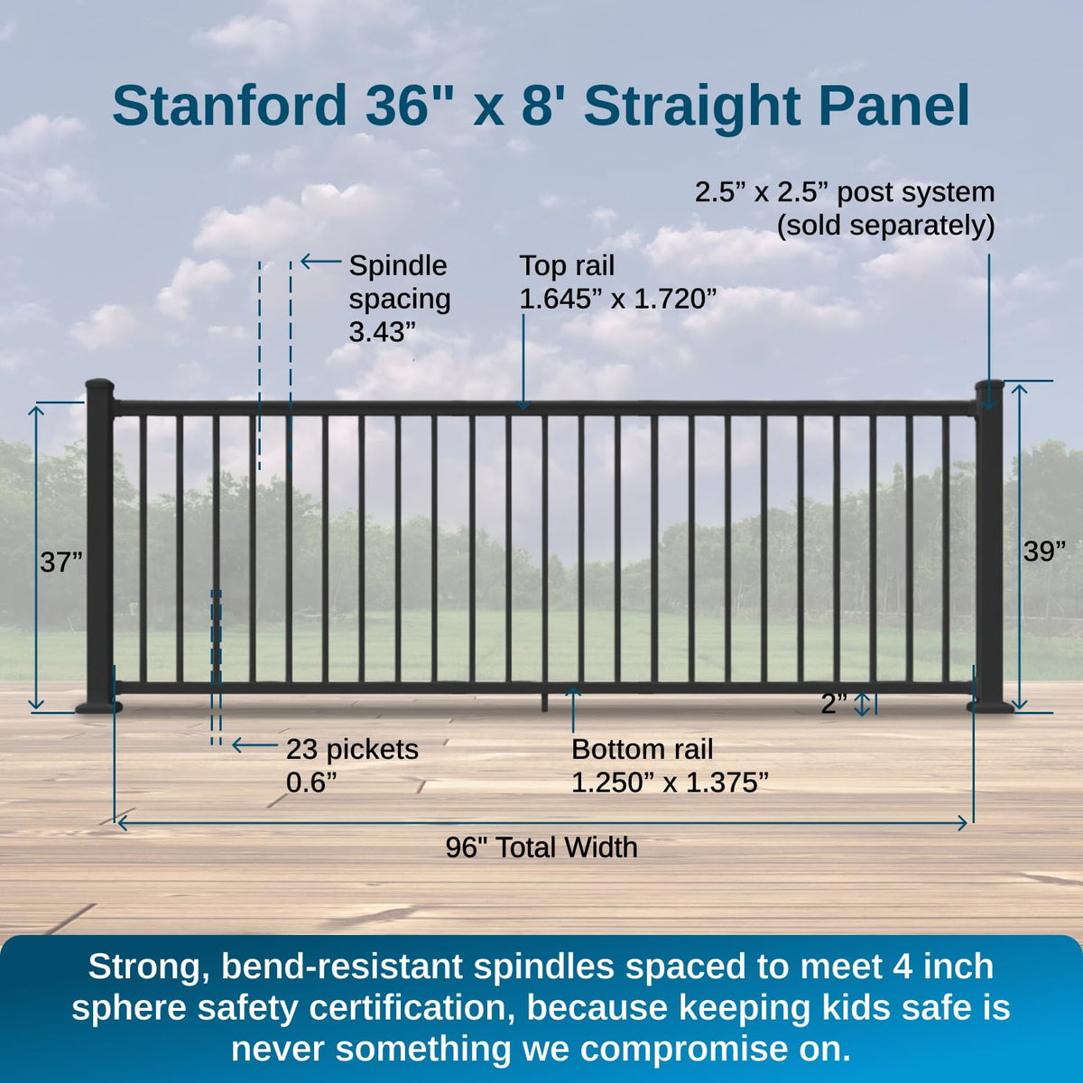 36 in. H x 8 ft. W Aluminum Deck Railing Kit with Black Powder-Coated Finish I2540