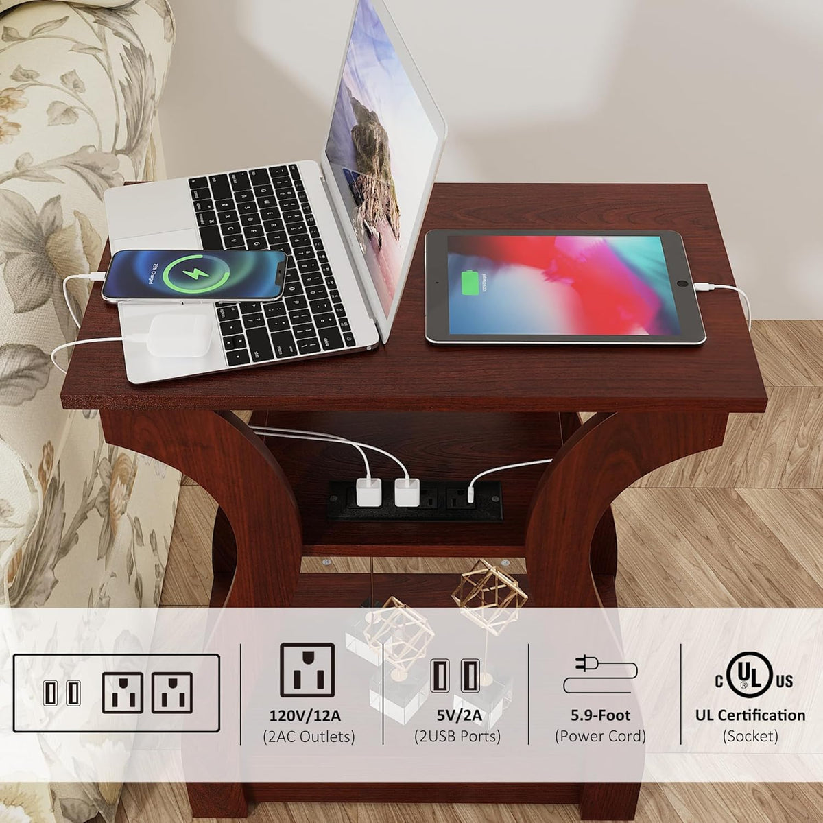 3 Tier End Table with Charging Station R646