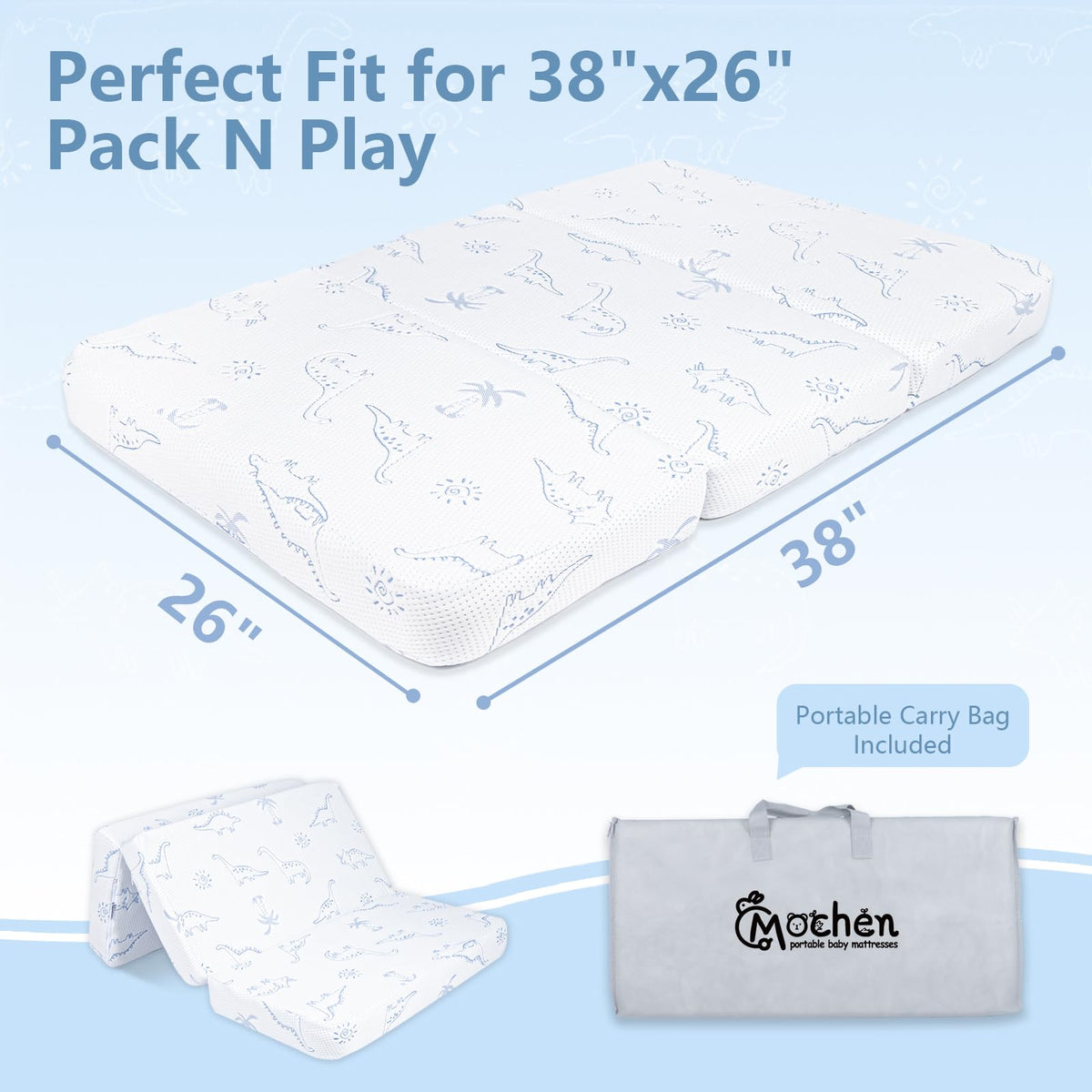 38x26 Trifold Dual-Sided Memory Foam Pack and Play Mattress B28373