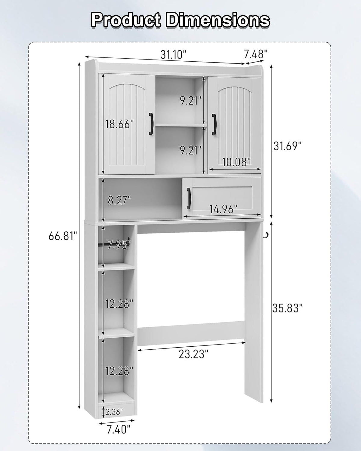 Over The Toilet Cabinet with 2 Barn Doors & Sliding Door, White S7330