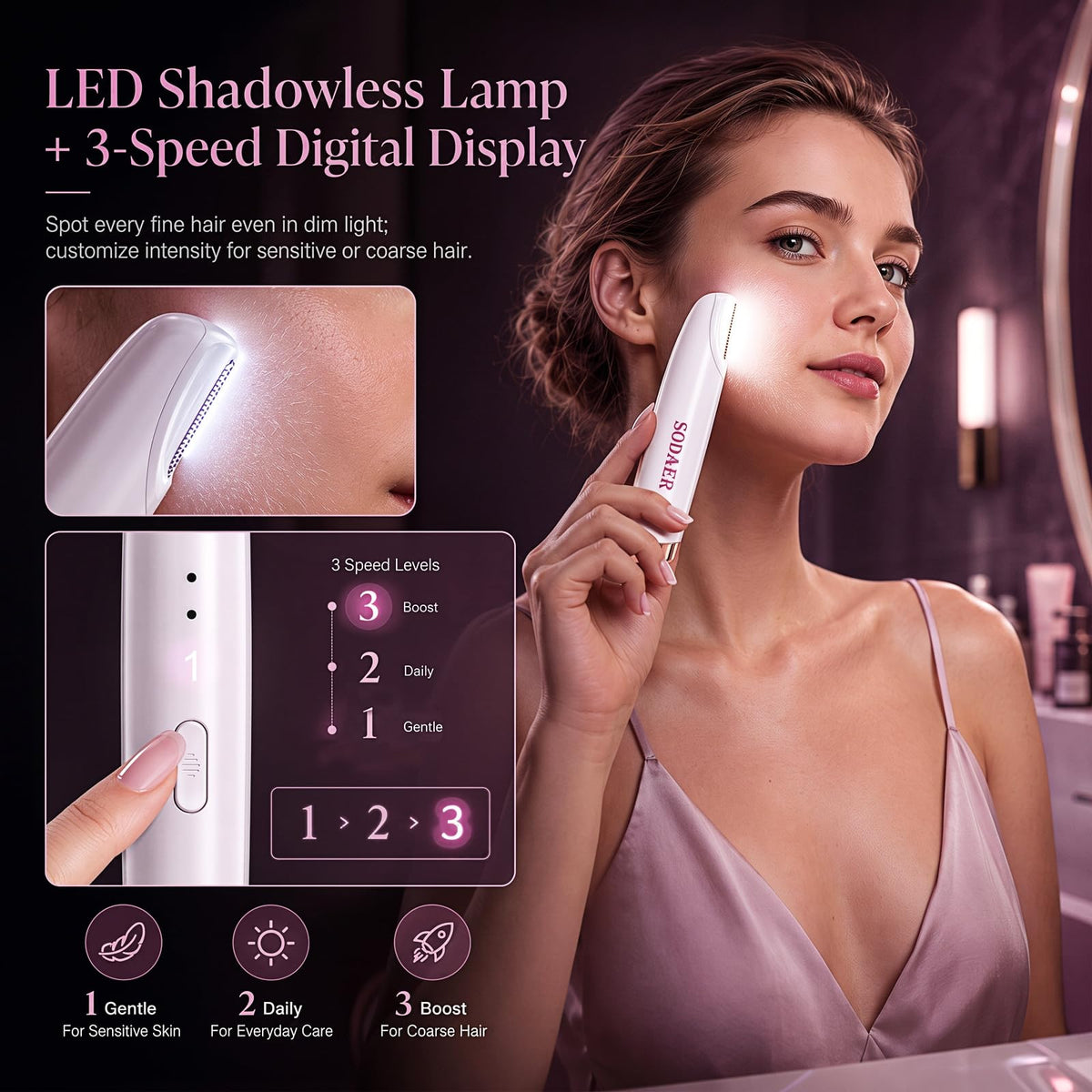 Facial Hair Remover with LED Light T316