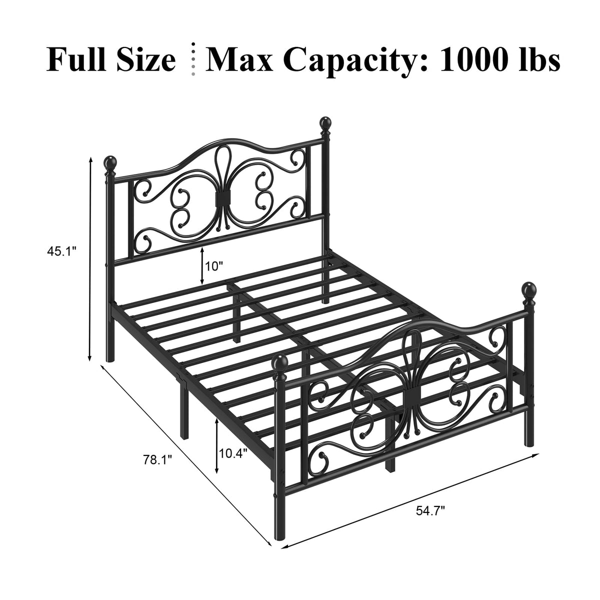 Black Full Bed Frame with Butterfly Pattern Headboard & Footboard G43722