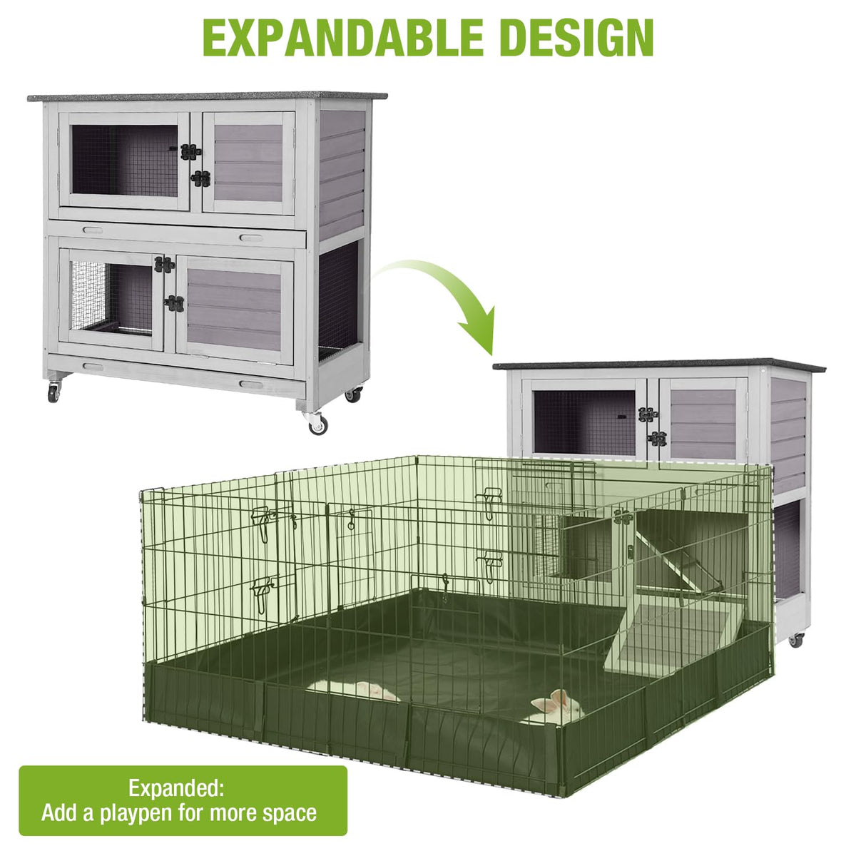 2-Story Wooden Rabbit Hutch with 4 Wheels and 2 Pull-Out Trays R41494