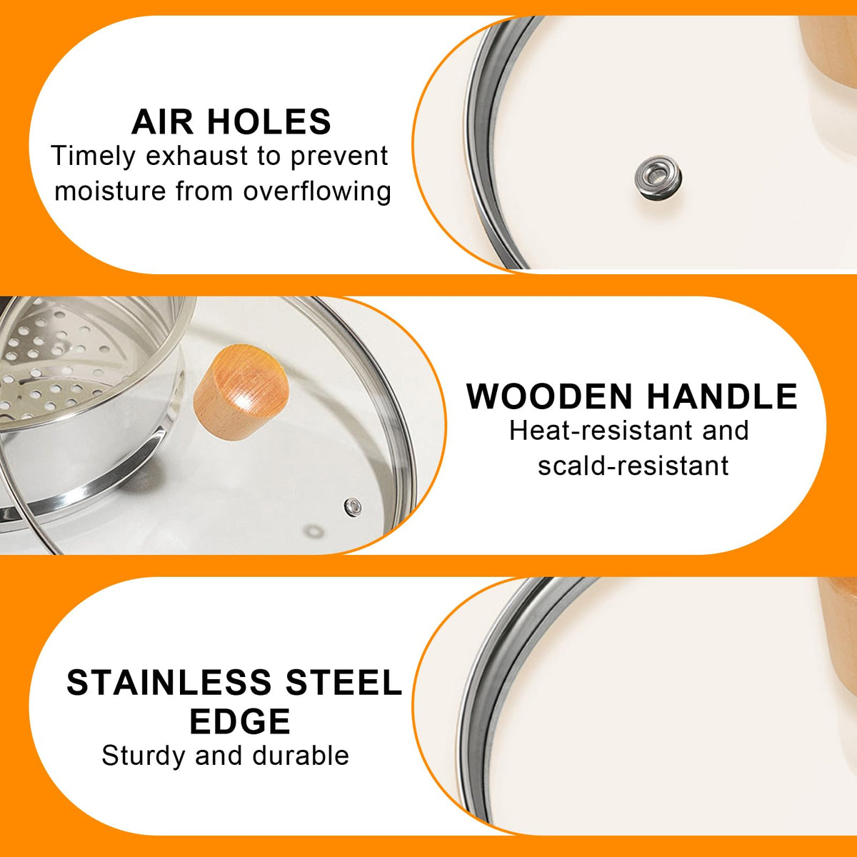 8 Inch Tempered Glass Pan Lid with Wooden Handle G1370