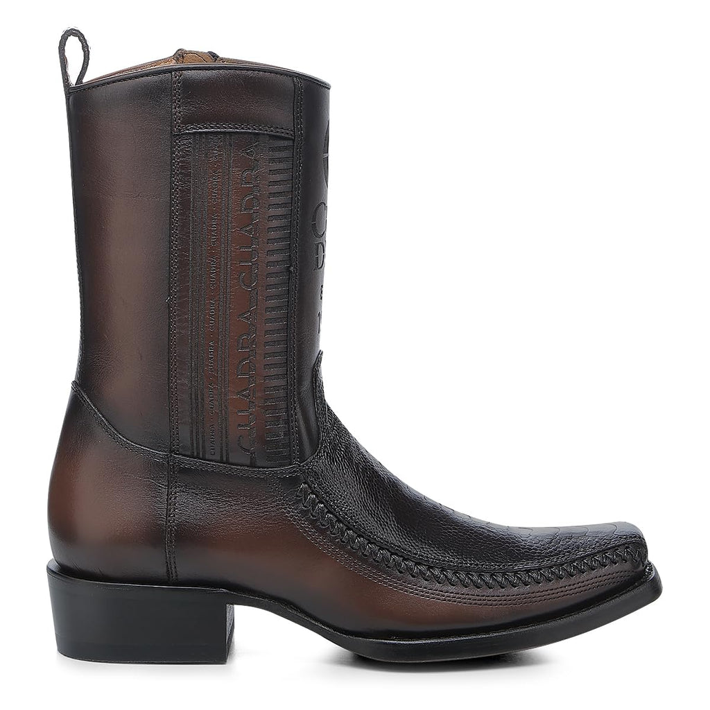 Brown Ostrich Leg Leather Cowboy Boots L18353