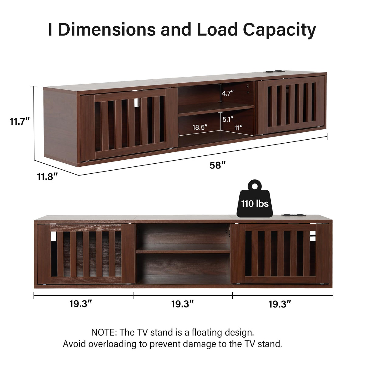 59" Floating TV Stand with Power Outlet C28580