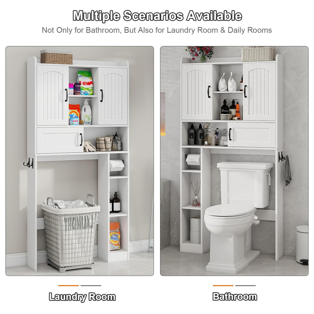 Over The Toilet Cabinet with 2 Barn Doors & Sliding Door, White S7330