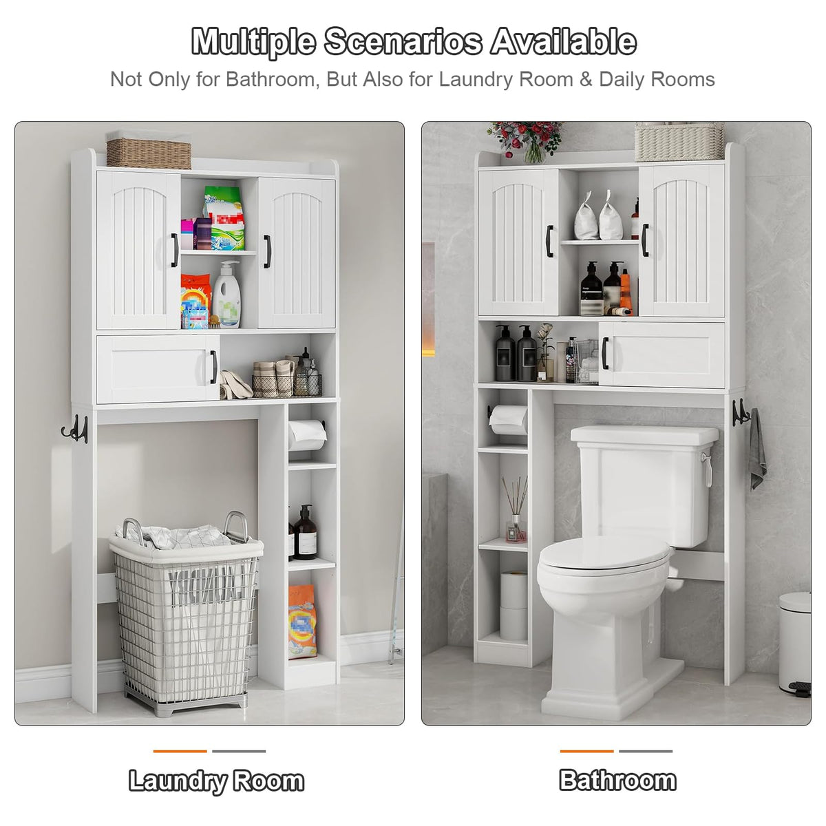 Over The Toilet Cabinet with 2 Barn Doors & Sliding Door, White S7330