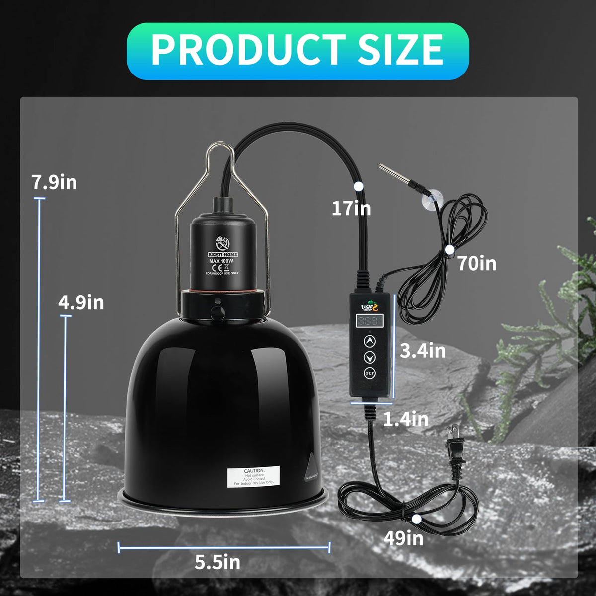 5.5 Inch Deep Dome Reptile Light Fixture with Dimming Thermostat T447898