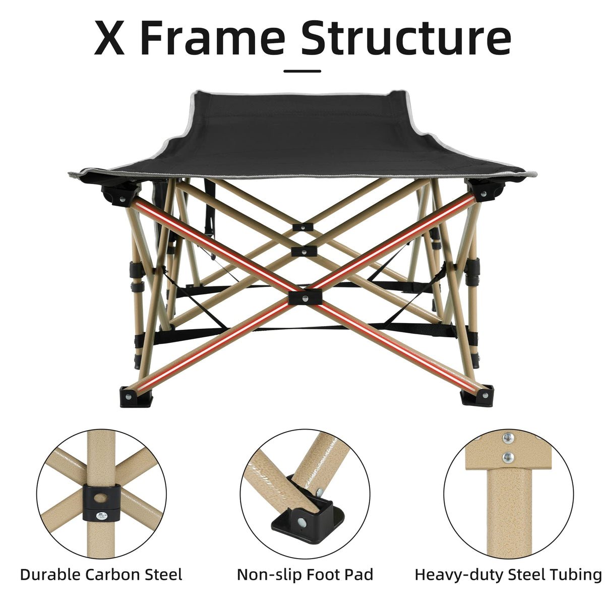 Portable Camping Cot Extra Wide with Thick Mattress Grey X3468