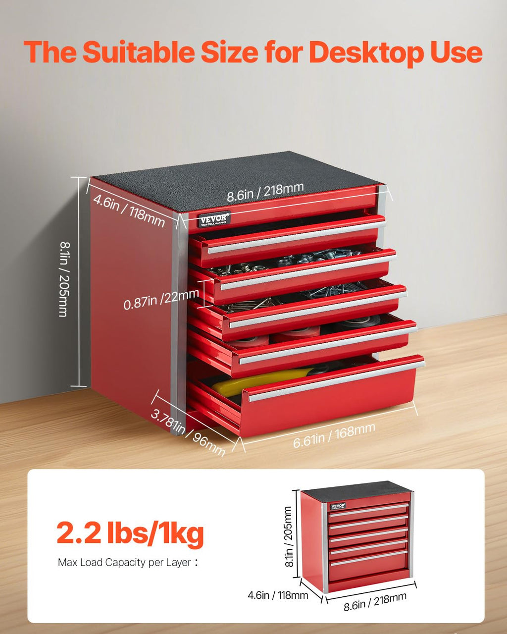 8.6-inch Portable Metal Tool Box with 5 Drawers Y995