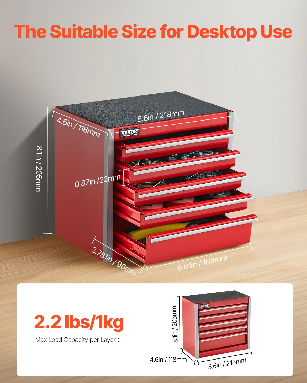 8.6-inch Portable Metal Tool Box with 5 Drawers Y995