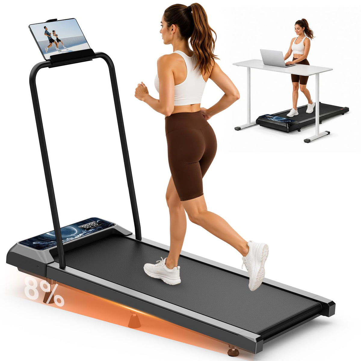 Walking Treadmill Pad with Adjustable 8% Incline and Handle Bar V816713