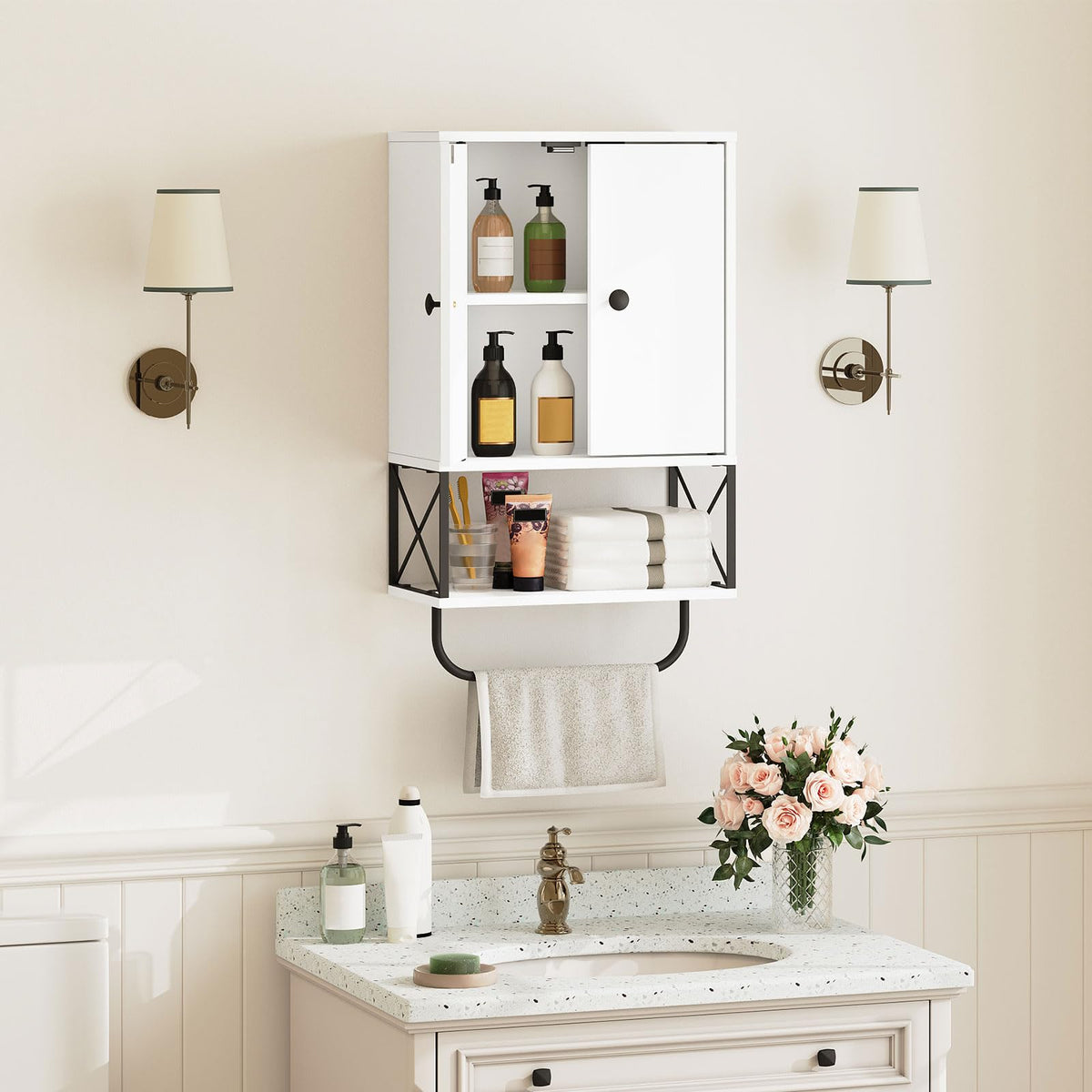 White 2 Door Wall Mounted Bathroom Cabinet with Adjustable Shelf A8949