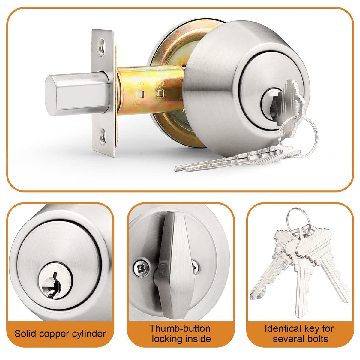 4 Pack Brushed Nickel Single Cylinder Deadbolts Z59076