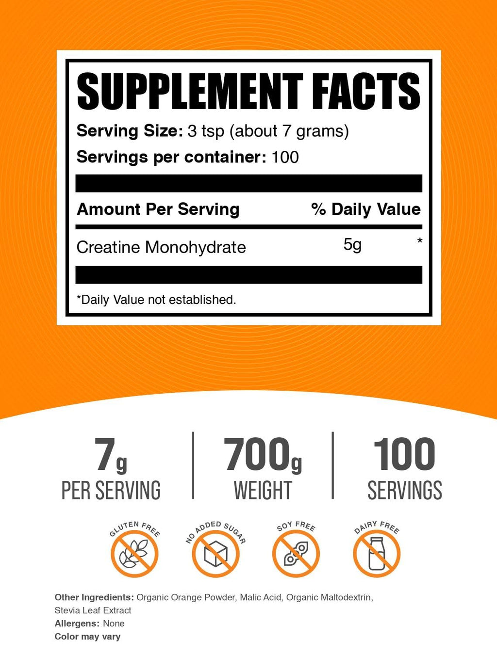 Micronized Creatine Monohydrate Powder, Orange Smash, 700g L4924