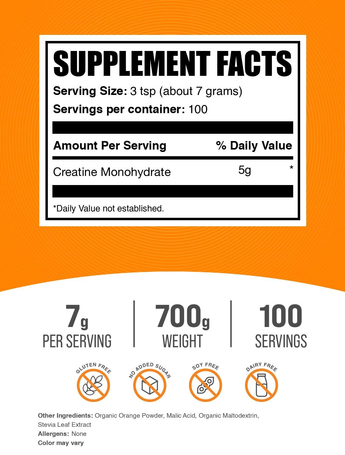 Micronized Creatine Monohydrate Powder, Orange Smash, 700g L4924
