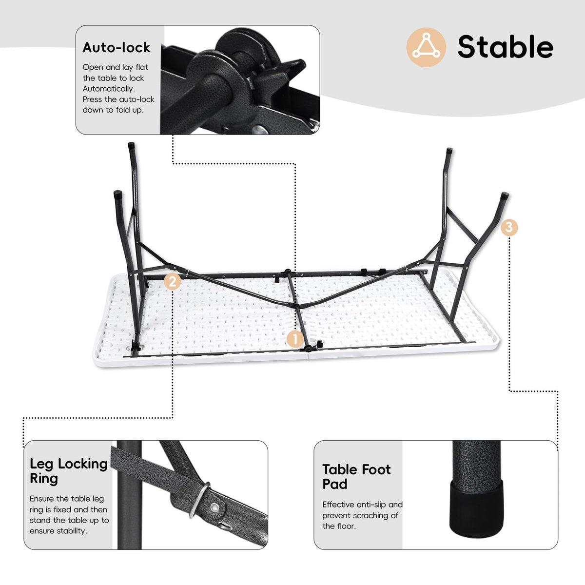 6FT Heavy Duty Portable Plastic Folding Table White S13215
